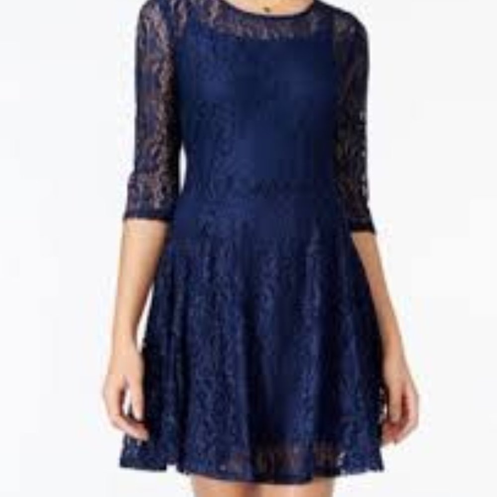 Fishbowl | Navy Short Sleeve Lace Mini Dress